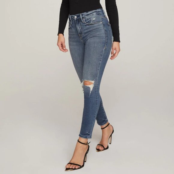 Good American Good Legs Crop Jeans Distressed High Rise Skinny Blue Women's 27 - Picture 1 of 11